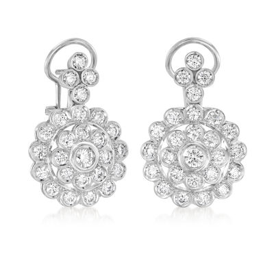 C. 1980 Vintage 3.55 ct. t.w. Diamond Floral-Inspired Drop Earrings in 18kt White Gold
