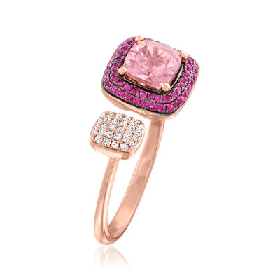 .90 Carat Pink Topaz, .30 ct. t.w. Pink Sapphire and .11 ct. t.w. Diamond Ring in 14kt Rose Gold