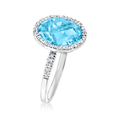 8.00 Carat Swiss Blue Topaz and .28 ct. t.w. Diamond Ring in 14kt White Gold