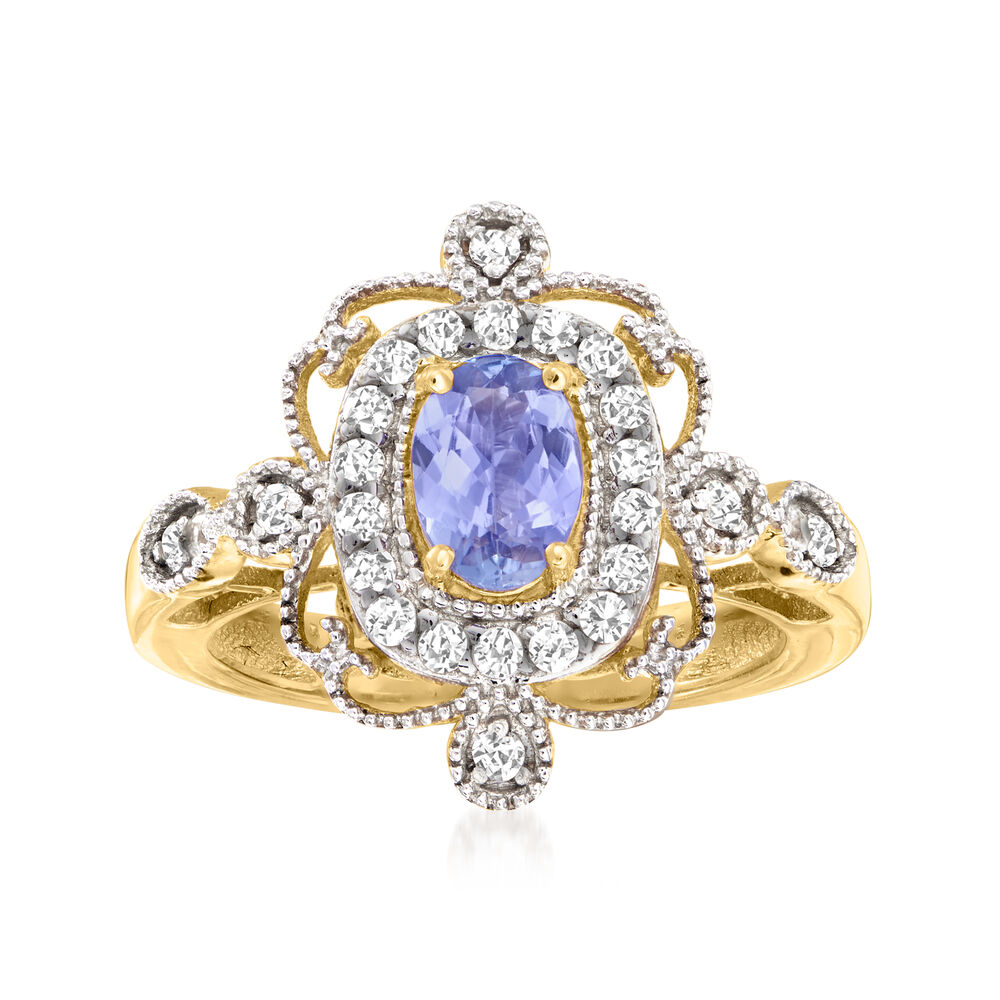 .80 Carat Tanzanite and .44 ct. t.w. White Zircon Ring in 18kt Gold Over Sterling