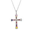 2.00 ct. t.w. Multi-Gemstone and .50 ct. t.w. Diamond Cross Pendant Necklace in 14kt White Gold