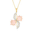 C. 2000 Vintage 8.59 ct. t.w. Rose Quartz Flower Pendant Necklace with .40 ct. t.w. Diamonds in 14kt Yellow Gold