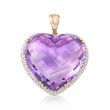 25.00 Carat Heart-Shaped Amethyst and .43 ct. t.w. Diamond Pendant in 14kt Yellow Gold   