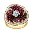 1.60 ct. t.w. Ruby and .56 ct. t.w. Diamond Flower Ring in 14kt Yellow Gold