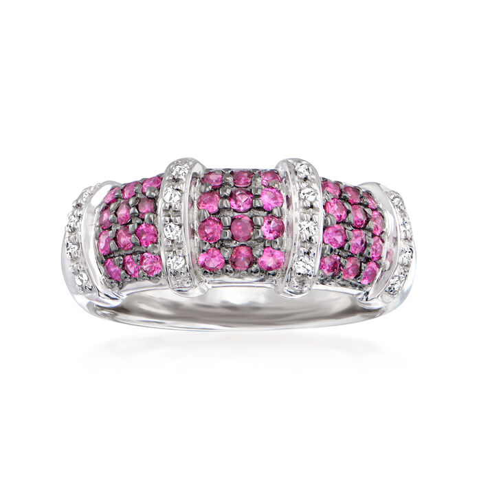 .60 ct. t.w. Pink Sapphire and .10 ct. t.w. Diamond Dome Ring in 14kt White Gold