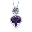 1.00 Carat Heart-Shaped Amethyst and 1.00 Carat Round Sky Blue Topaz Necklace in Sterling Silver