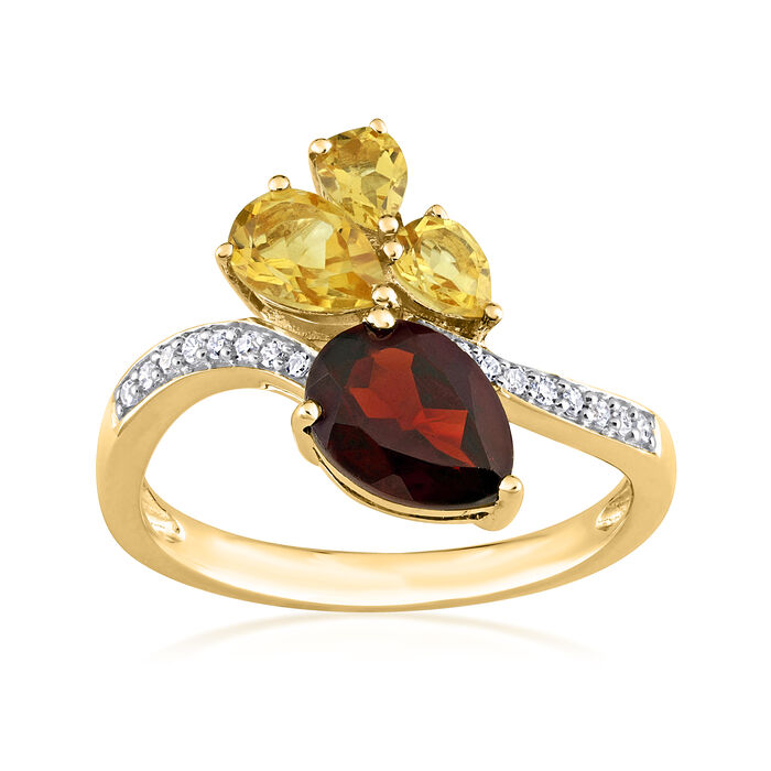 1.20 Carat Garnet and .70 ct. t.w. Citrine Ring with Diamond Accents in 14kt Yellow Gold