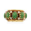 C. 1970 Vintage Green Nephrite and Seed Pearl Ring in 14kt Yellow Gold