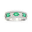.70 ct. t.w. Emerald and .52 ct. t.w. Diamond Ring in 14kt White Gold