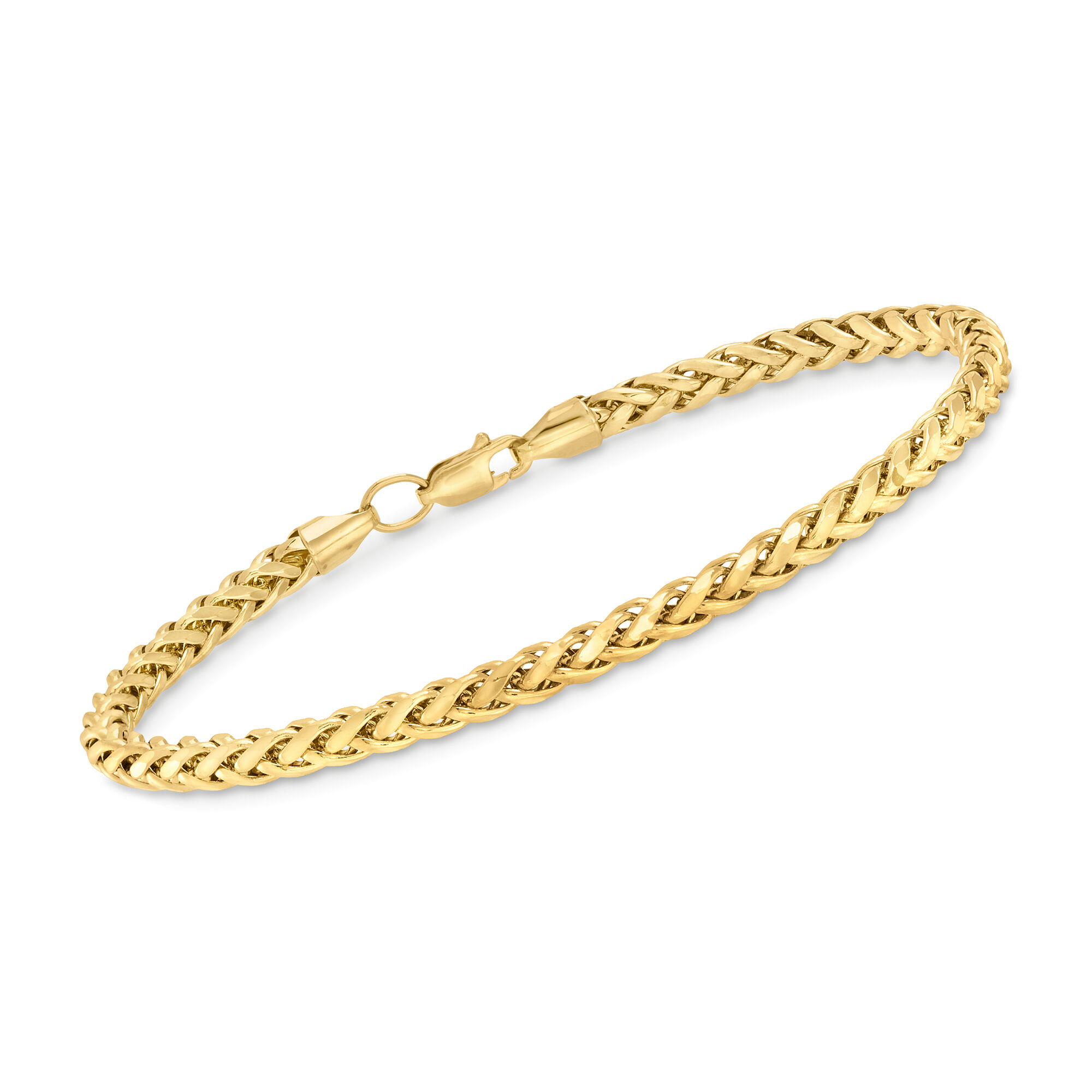 Men's 4mm 14kt Yellow Gold Wheat Chain Bracelet. 8