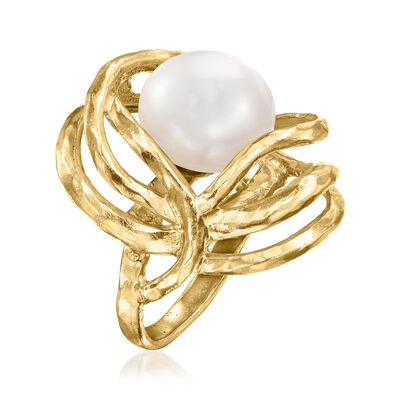 12-12.5mm Cultured Pearl Openwork Ring in 18kt Gold Over Sterling