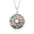 Abalone Shell and 7mm Cultured Pearl Snowflake Pendant Necklace in Sterling Silver