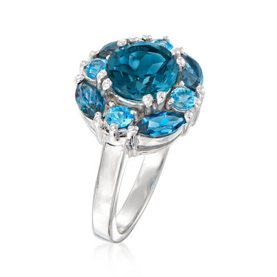 4.10 ct. t.w. London and Swiss Blue Topaz Ring in Sterling Silver