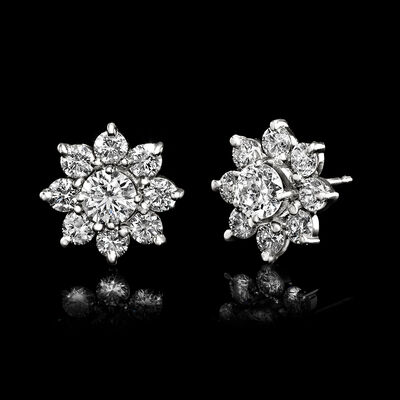 1.80 ct. t.w. Lab-Grown Diamond Flower Earrings in 14kt White Gold