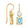 5mm Cultured Pearl and 4.20 ct. t.w. Sky Blue Topaz Drop Earrings in 18kt Gold Over Sterling