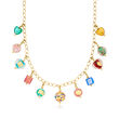 Italian Multicolored Murano Glass Bead Drop Necklace in 18kt Gold Over Sterling