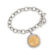Italian Two-Tone Sterling Silver Replica Lira Coin and Oval Link Toggle Bracelet