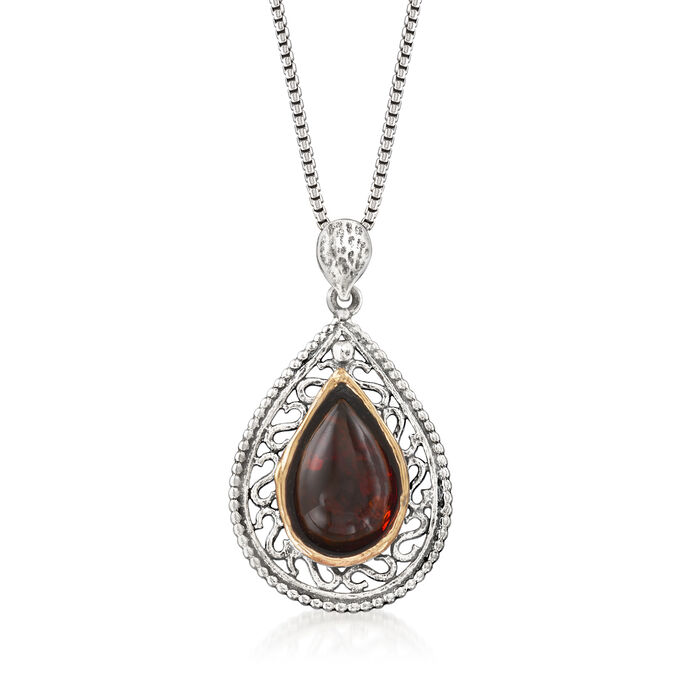 Amber Pendant Necklace in Sterling Silver with 14kt Yellow Gold