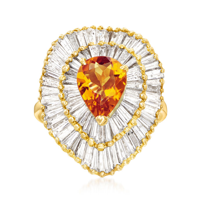 C. 1980 Vintage 3.00 ct. t.w. Diamond and 1.10 Carat Citrine Cocktail Ring in 14kt Yellow Gold