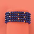 Blue Lapis Jewelry Set: Five Bead Stretch Bracelets with 14kt Yellow Gold