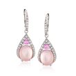 Rose Quartz Doublet Drop Earrings With Pink Sapphires and White Topaz in Sterling Silver