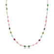 C. 1990 Vintage Cultured Baroque Pearl and 65.50 ct. t.w. Multicolored Tourmaline Bead Necklace with 18kt Yellow Gold