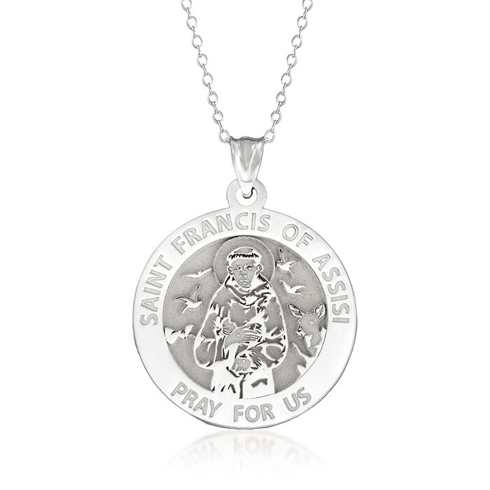 Sterling Silver Saint Francis of Assisi Medal Pendant Necklace