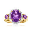 3.40 ct. t.w. Amethyst Ring with .13 ct. t.w. Diamonds in 18kt Gold Over Sterling