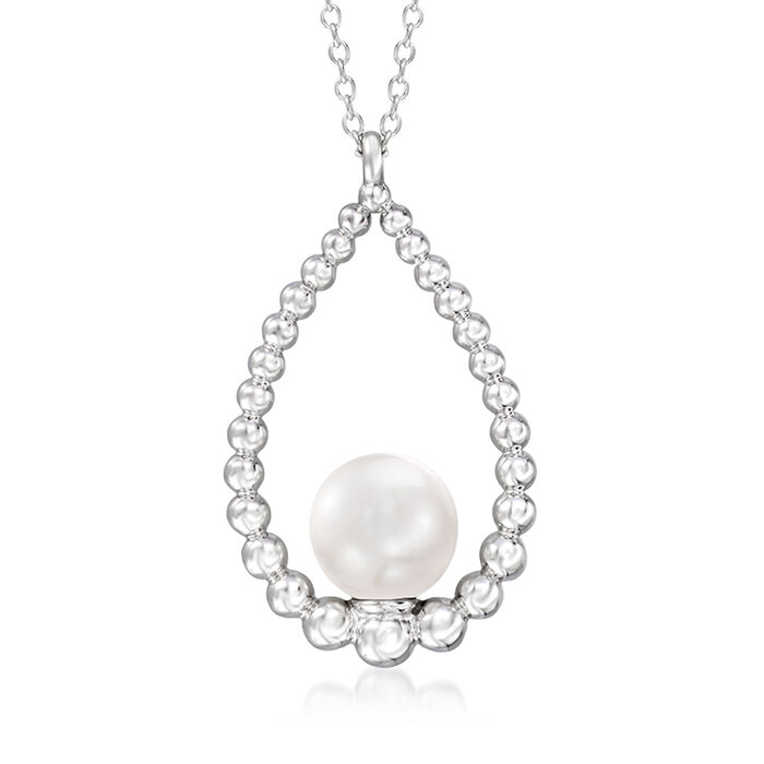 Gabriel Designs 8-8.5mm Cultured Pearl Bead Teardrop Necklace in Sterling Silver