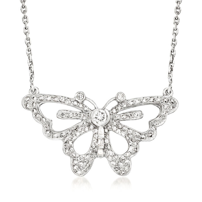 C. 1990 Vintage .90 ct. t.w. Diamond Butterfly Necklace in 14kt White Gold