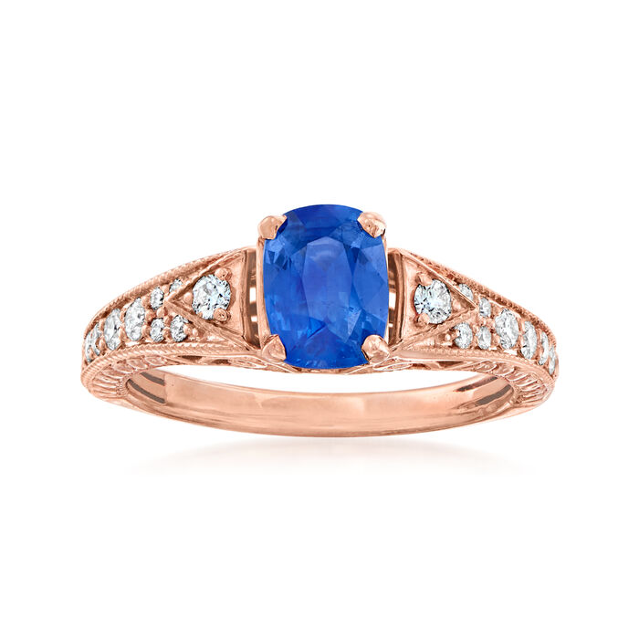 C. 1990 Vintage .85 Carat Sapphire Ring with .30 ct. t.w. Diamonds in 14kt Rose Gold