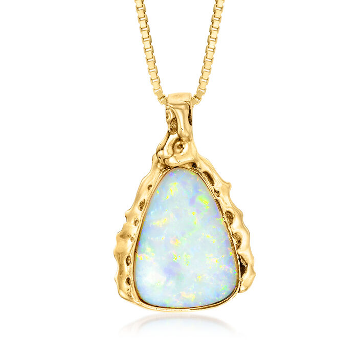 C. 1970 Vintage Free-Form Opal Pendant Necklace in 14kt Yellow Gold