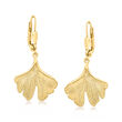 Italian 14kt Yellow Gold Ginkgo Leaf Drop Earrings