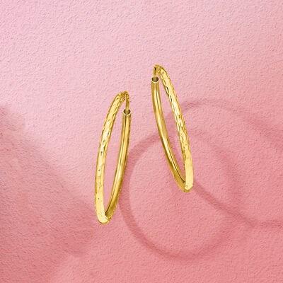 14kt Yellow Gold Diamond-Cut and Polished Endless Hoop Earrings