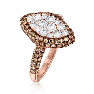 1.72 ct. t.w. Brown and White Diamond Marquise-Shaped Ring in 14kt Rose Gold