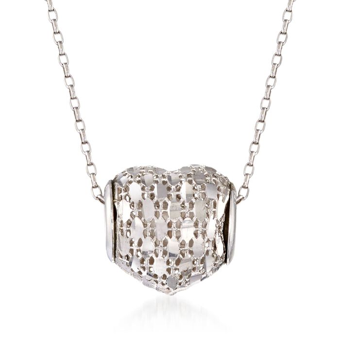 Italian Sterling Silver Diamond-Cut Heart Barrel Bead Pendant Necklace