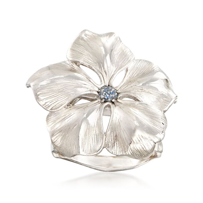 Italian Sterling Silver Flower Ring with Glitter Enamel