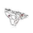 Sterling Silver Openwork Ring with Garnet Accents