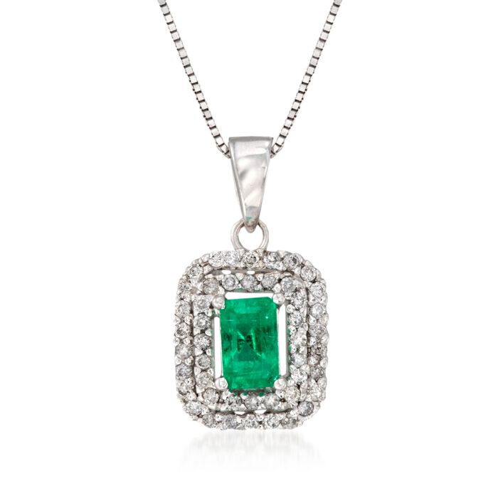 .30 Carat Emerald and .18 ct. t.w. Diamond Pendant Necklace in 14kt White Gold