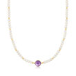 3.00 Carat Amethyst and 4-5mm Cultured Pearl Necklace with 14kt Yellow Gold