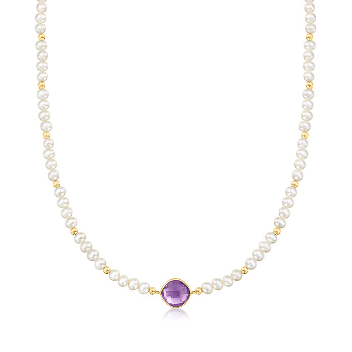 3.00 Carat Amethyst and 4-5mm Cultured Pearl Necklace with 14kt Yellow Gold