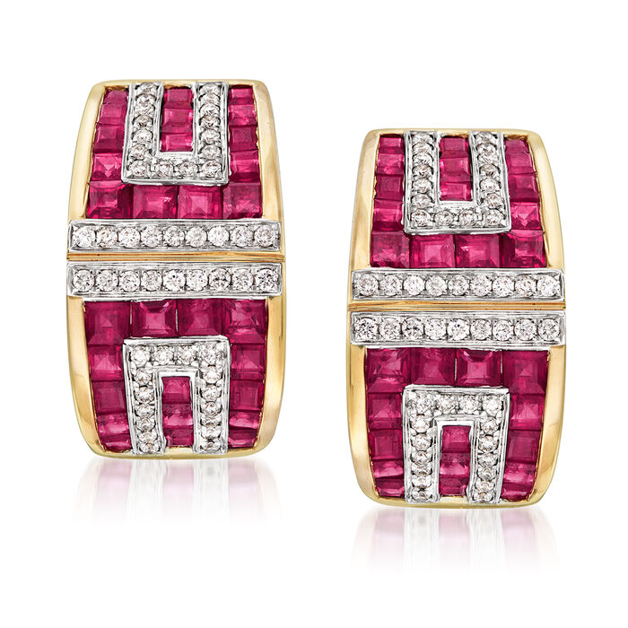 4.30 ct. t.w. Ruby and .40 ct. t.w. Diamond Earrings in 18kt Yellow Gold