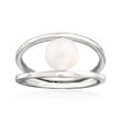 8mm Cultured Pearl Double Open-Circle Ring in Sterling Silver