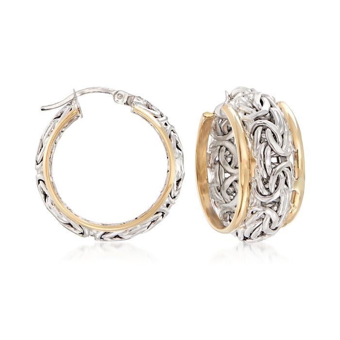 Sterling Silver and 14kt Yellow Gold Byzantine Hoop Earrings
