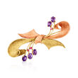 C. 1950 Vintage 3.25 ct. t.w. Amethyst and .25 ct. t.w. Ruby Bow Pin in 14kt Two-Tone Gold