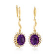 C. 1960 Vintage 8.30 ct. t.w. Amethyst and 1.25 ct. t.w. Diamond Drop Earrings in 14kt Yellow Gold