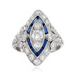 C. 1950 Vintage 1.15 ct. t.w. Diamond and .50 ct. t.w. Simulated Sapphire Ring in Platinum