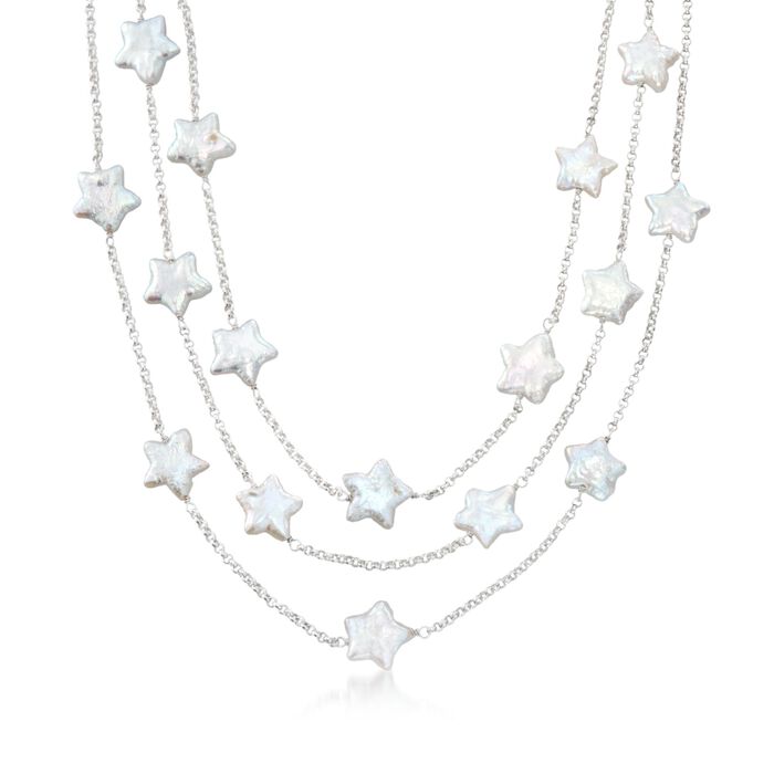 11-12mm Cultured Star Pearl Three-Strand Necklace in Sterling Silver