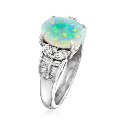 C. 1980 Vintage Opal and .63 ct. t.w. Diamond Ring in Platinum