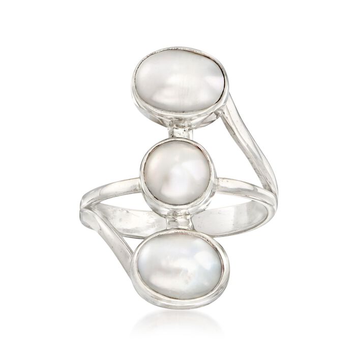 7-9mm Triple Cultured Pearl Linear Ring in Sterling Silver